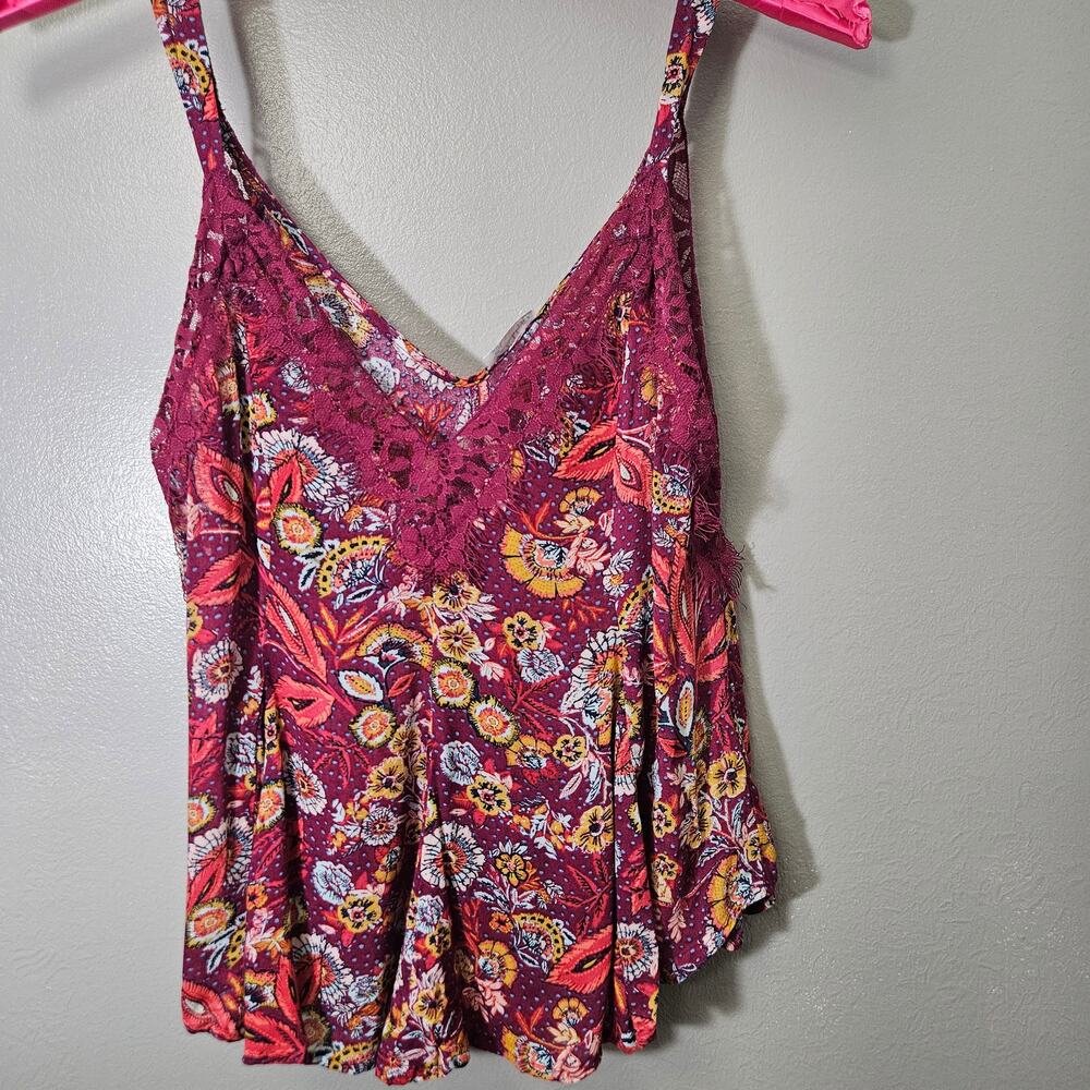 Intimately Free People Women XS Floral Lace Cami Top Babydoll Boho Festival